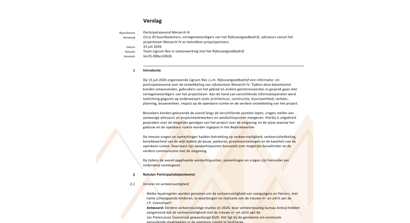 Verslag van inloopbijeenkomst Monarch IV - 15 juli 2026